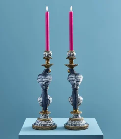 Best 2-delig Set Kandelaar Papegaai/wit/blauw/goud Kaarsen & Kaarshouders