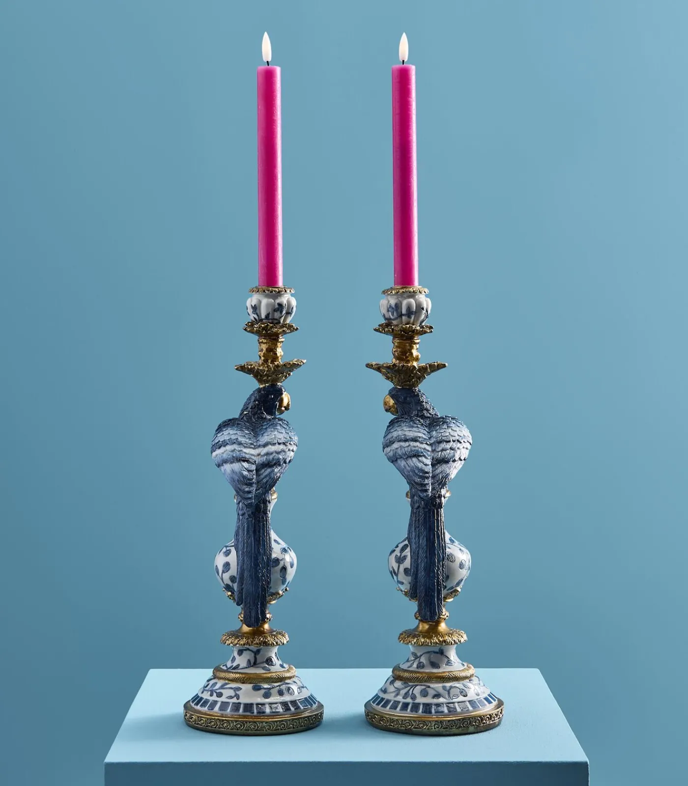 Best 2-delig Set Kandelaar Papegaai/wit/blauw/goud Kaarsen & Kaarshouders
