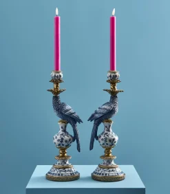 Best 2-delig Set Kandelaar Papegaai/wit/blauw/goud Kaarsen & Kaarshouders