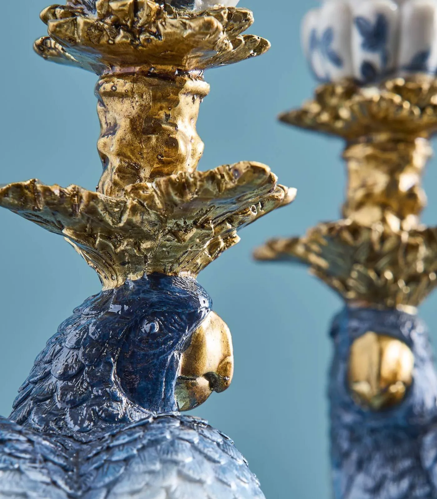 Best 2-delig Set Kandelaar Papegaai/wit/blauw/goud Kaarsen & Kaarshouders