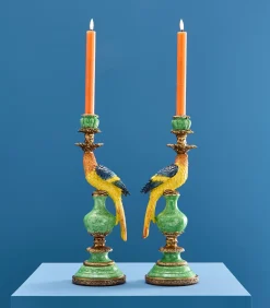 Outlet 2-delig Set Kandelaar Papegaai/groen/blauw/geel Kaarsen & Kaarshouders