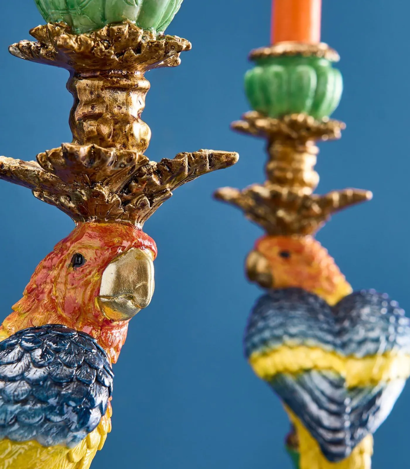 Outlet 2-delig Set Kandelaar Papegaai/groen/blauw/geel Kaarsen & Kaarshouders