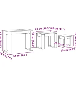Online 3-delige Bijzettafelset bewerkt hout artisanaal eikenkleur Tafels