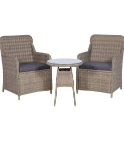 New 3-delige Bistroset met kussens poly rattan bruin Tuinmeubelen