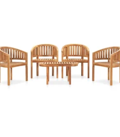 Outlet 5-delige Loungeset banaanvormig massief teakhout Tuinmeubelen