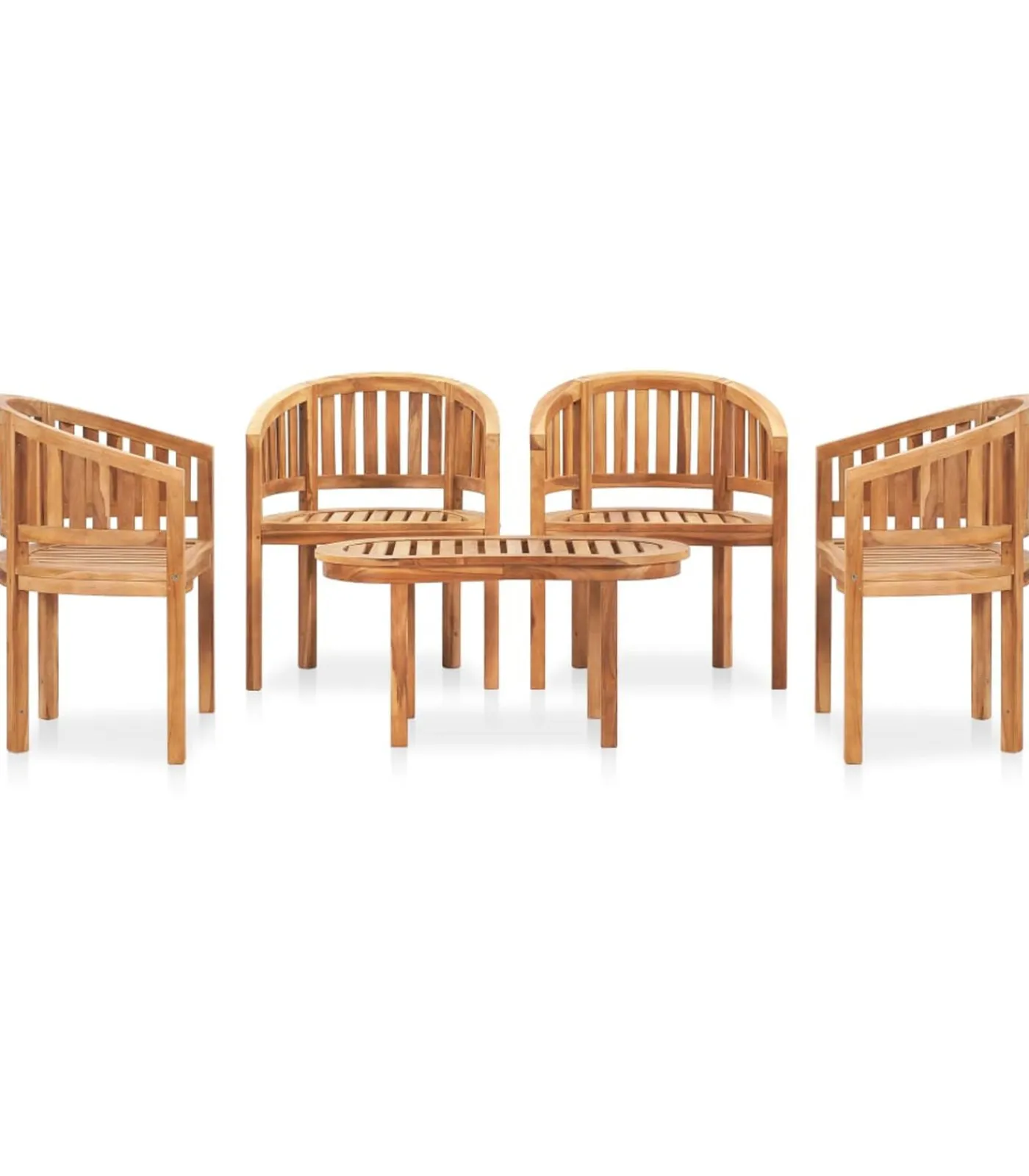 Outlet 5-delige Loungeset banaanvormig massief teakhout Tuinmeubelen