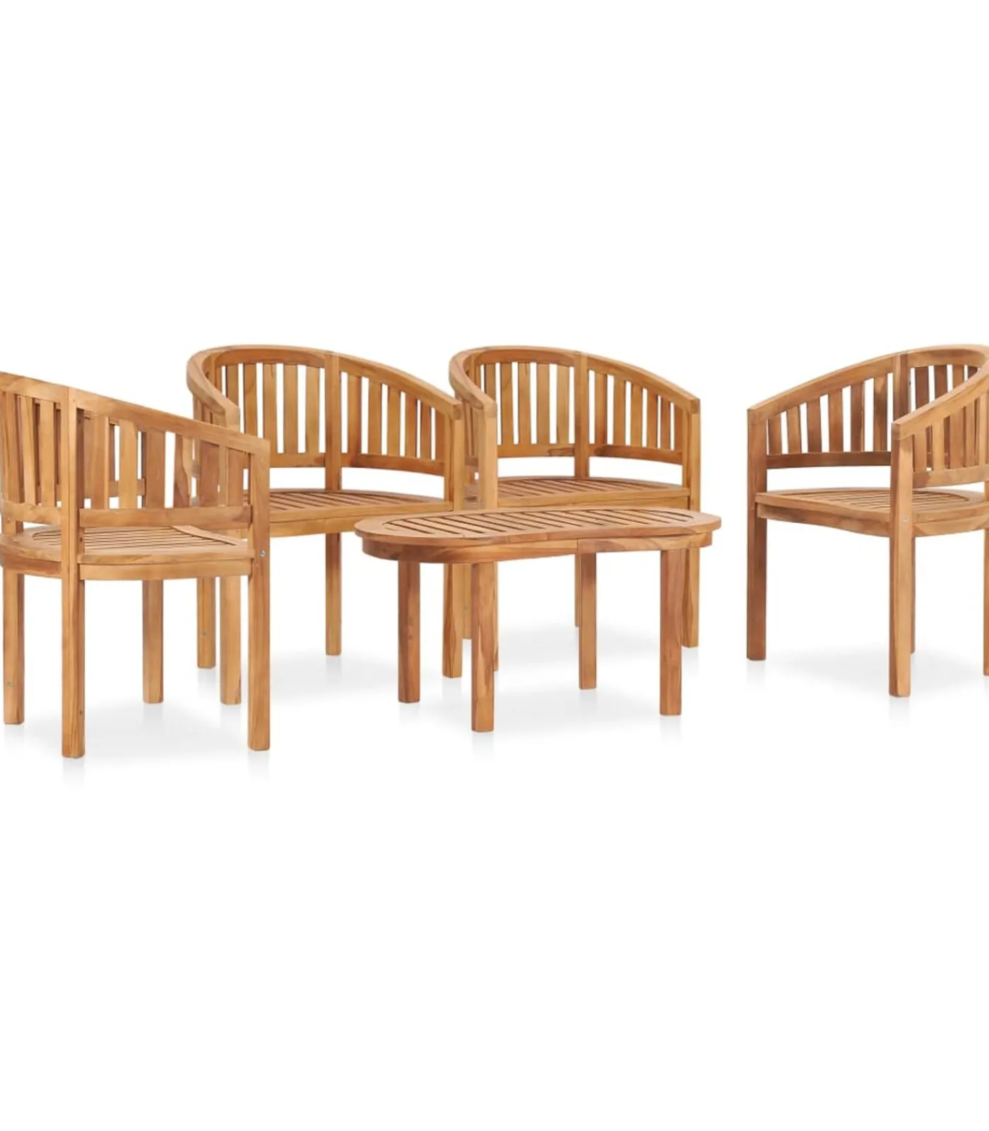 Outlet 5-delige Loungeset banaanvormig massief teakhout Tuinmeubelen