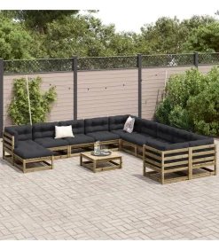 Sale 12-delige Loungeset geïmpregneerd grenenhout Tuinmeubelen