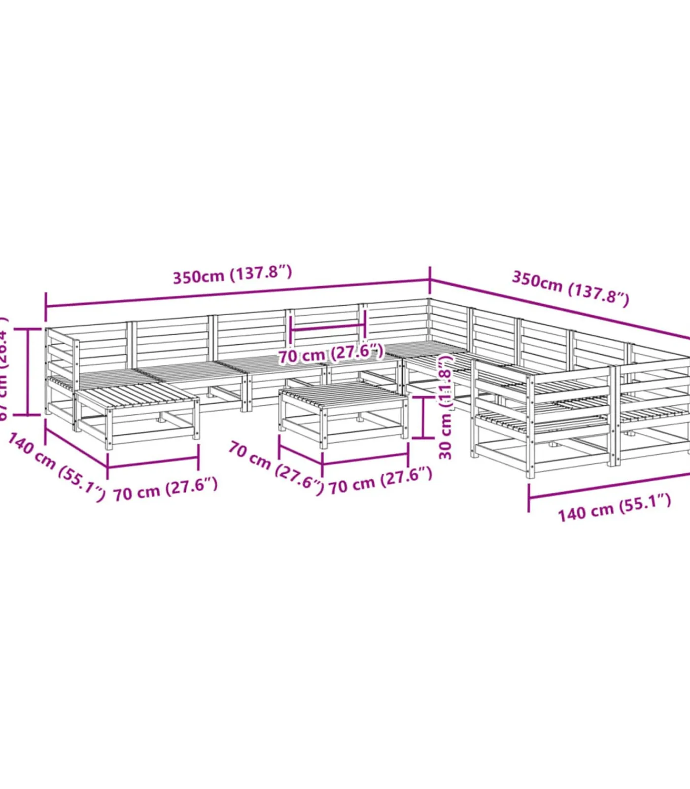 Sale 12-delige Loungeset geïmpregneerd grenenhout Tuinmeubelen