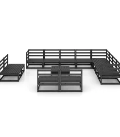 New 13-delige Loungeset massief grenenhout zwart Tuinmeubelen