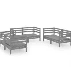 Discount 6-delige Loungeset massief grenenhout grijs Tuinmeubelen