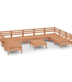 Sale 10-delige Loungeset massief grenenhout honingbruin Tuinmeubelen