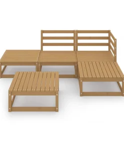 Clearance 5-delige Loungeset massief grenenhout honingbruin Tuinmeubelen