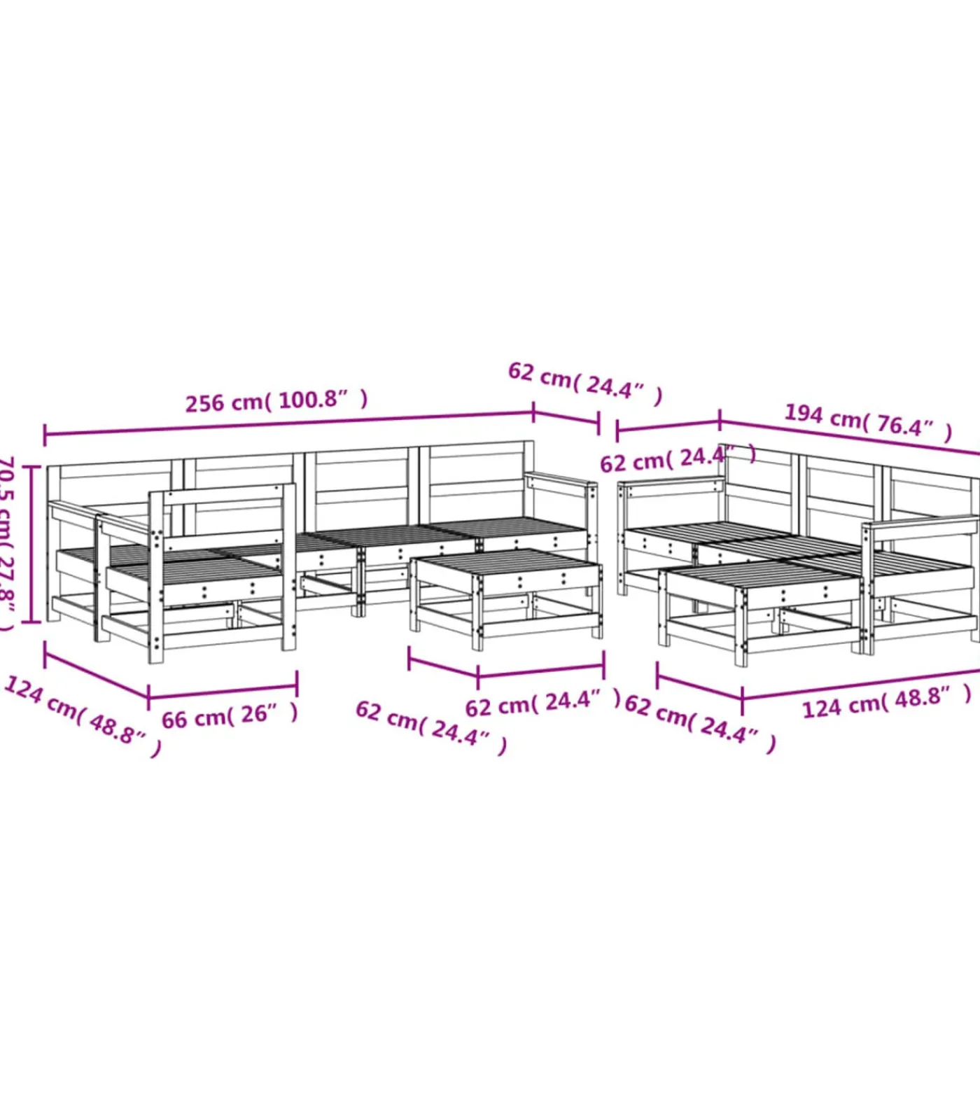 Outlet 10-delige Loungeset massief grenenhout wit Tuinmeubelen