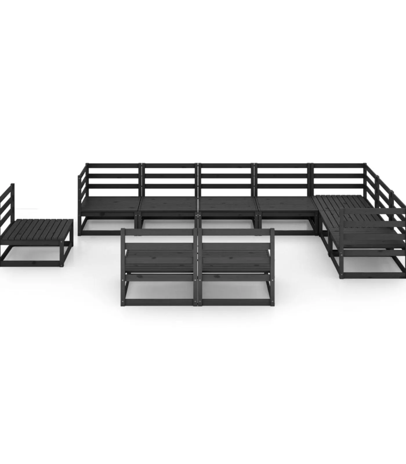 Best 10-delige Loungeset massief grenenhout zwart Tuinmeubelen