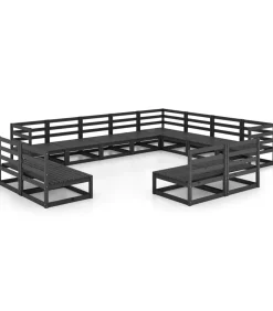 12-delige Loungeset massief grenenhout zwart Tuinmeubelen