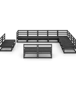 12-delige Loungeset massief grenenhout zwart Tuinmeubelen