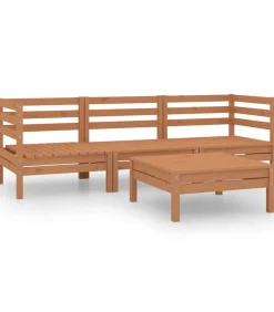 4-delige Loungeset massief grenenhout honingbruin Tuinmeubelen