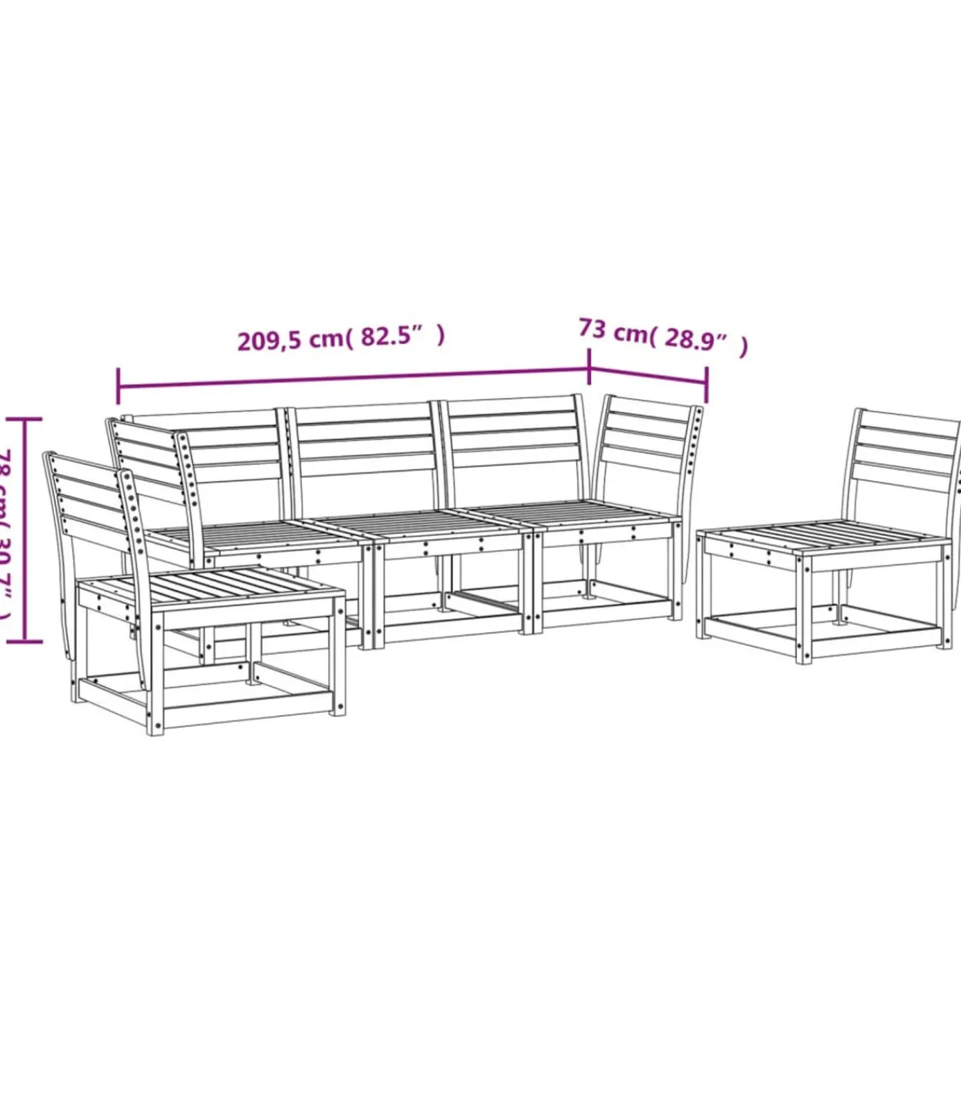 Outlet 5-delige Loungeset massief douglashout Tuinmeubelen