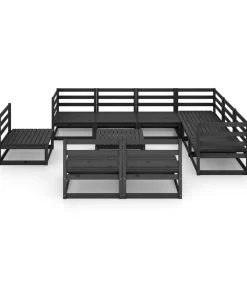 Hot 10-delige Loungeset massief grenenhout zwart Tuinmeubelen
