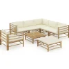 Outlet 8-delige Loungeset met crèmewitte kussens bamboe Tuinmeubelen
