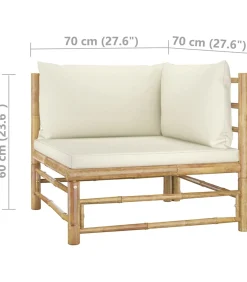 Outlet 8-delige Loungeset met crèmewitte kussens bamboe Tuinmeubelen