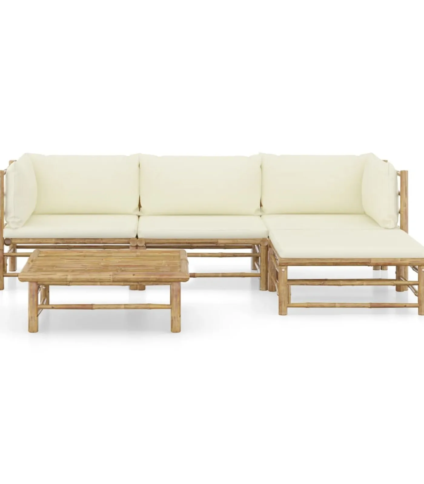 Best 5-delige Loungeset met crèmewitte kussens bamboe Tuinmeubelen