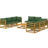 Outlet 9-delige Loungeset met groene kussens massief hout Tuinmeubelen