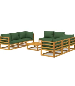 Outlet 9-delige Loungeset met groene kussens massief hout Tuinmeubelen