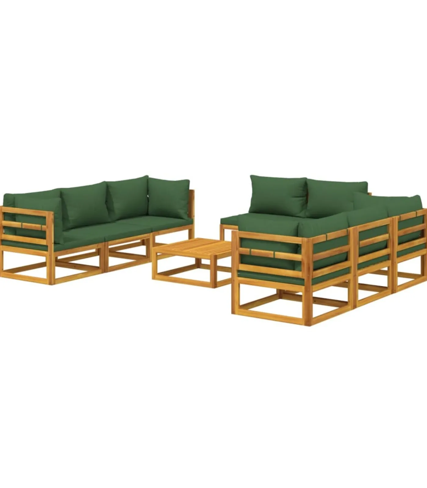Outlet 9-delige Loungeset met groene kussens massief hout Tuinmeubelen