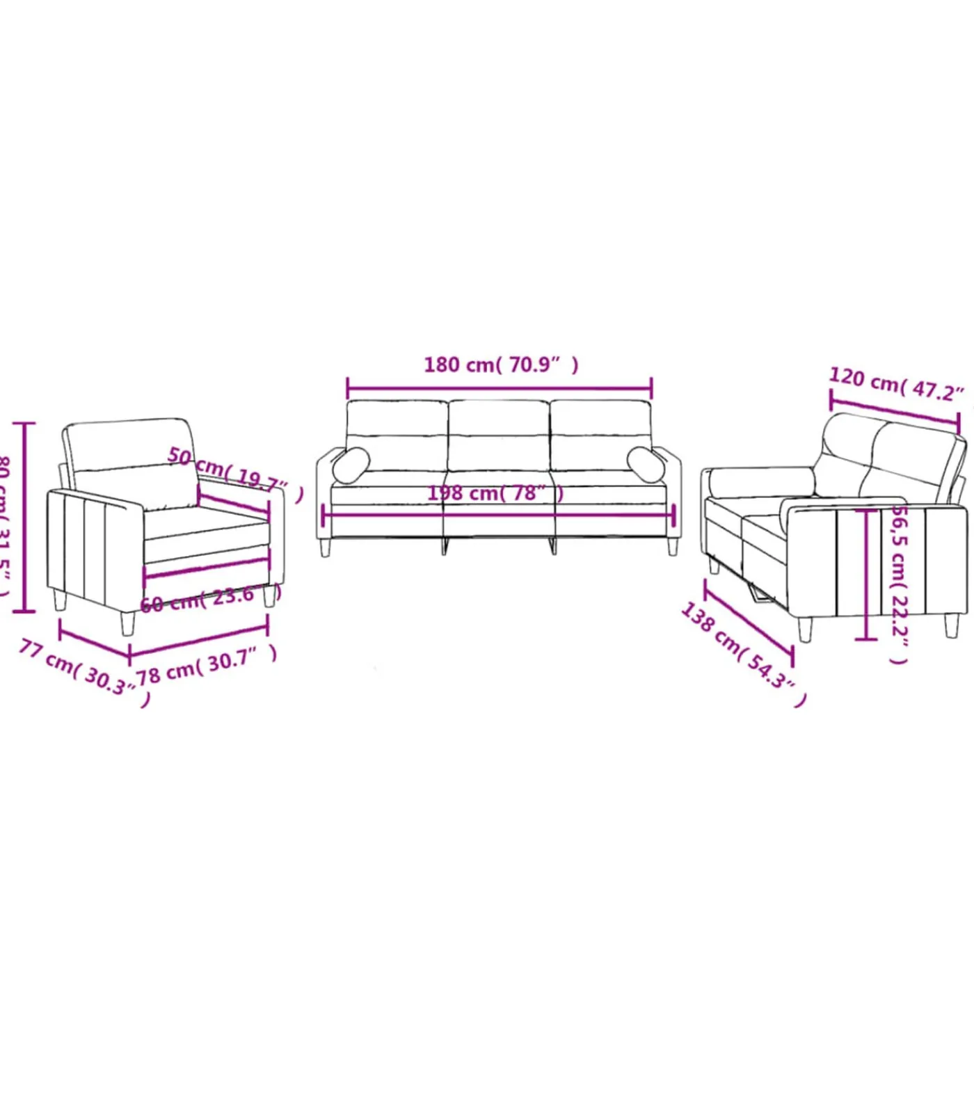Clearance 3-delige Loungeset met kussens stof wijnrood Zetels