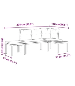Clearance 3-delige Loungeset met kussens gepoedercoat staal zwart Tuinmeubelen