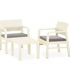 New 3-delige Loungeset met kussens kunststof wit Tuinmeubelen