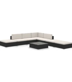 Online 8-delige Loungeset met kussens poly rattan zwart Tuinmeubelen