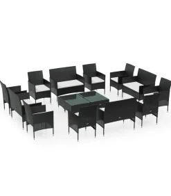 Best 16-delige Loungeset met kussens poly rattan zwart Tuinmeubelen