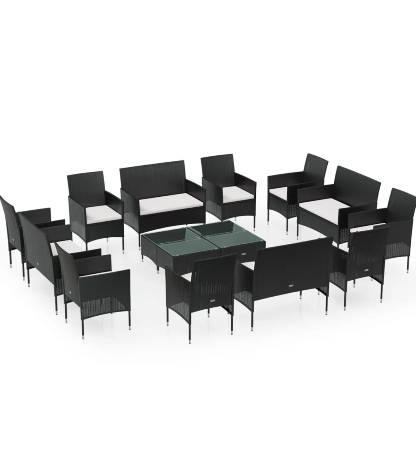 Best 16-delige Loungeset met kussens poly rattan zwart Tuinmeubelen
