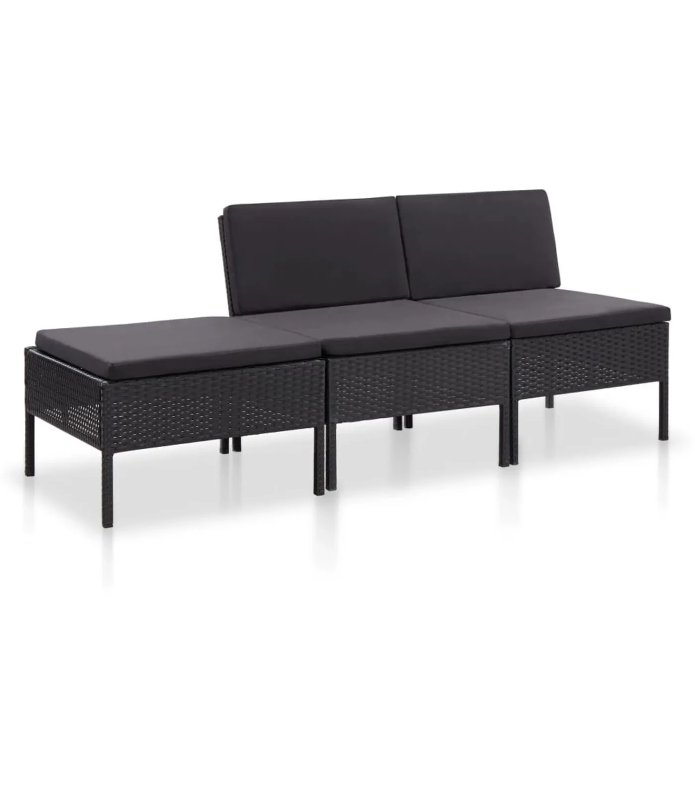 Online 3-delige Loungeset met kussens poly rattan zwart Tuinmeubelen