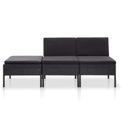 Online 3-delige Loungeset met kussens poly rattan zwart Tuinmeubelen