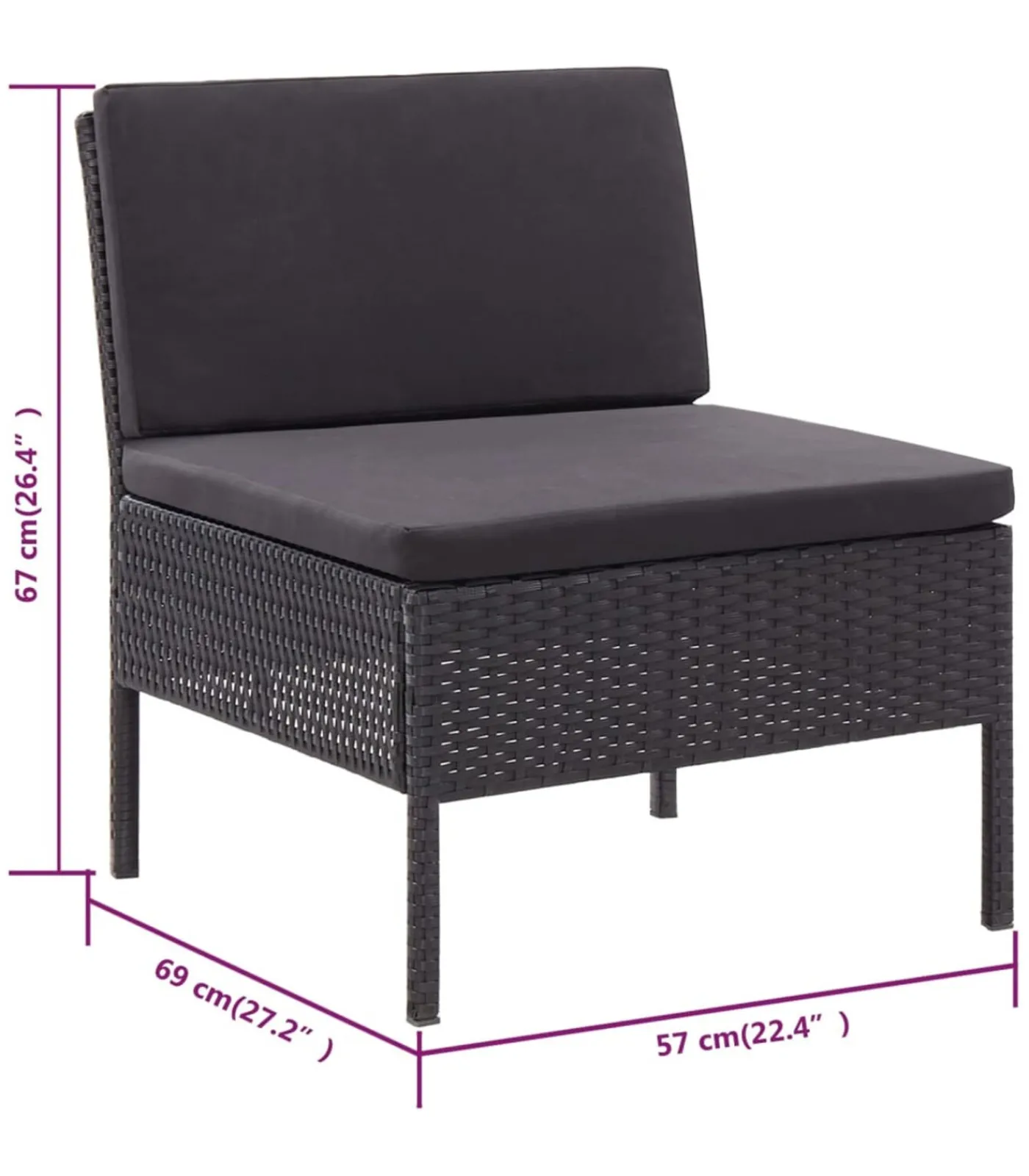 Online 3-delige Loungeset met kussens poly rattan zwart Tuinmeubelen