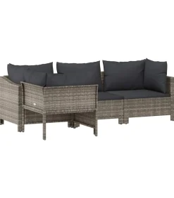 New 4-delige Loungeset met kussens poly rattan grijs Tuinmeubelen