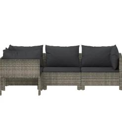New 4-delige Loungeset met kussens poly rattan grijs Tuinmeubelen