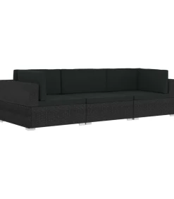 Discount 3-delige Loungeset met kussens poly rattan zwart Tuinmeubelen