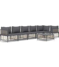Clearance 7-delige Loungeset met kussens poly rattan antracietkleurig Tuinmeubelen