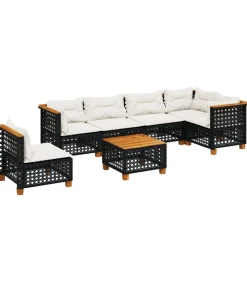 Outlet 7-delige Loungeset met kussens poly rattan zwart Tuinmeubelen
