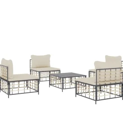 Hot 5-delige Loungeset met kussens poly rattan antracietkleurig Tuinmeubelen