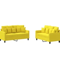 Clearance 2-delige Loungeset met kussens stof lichtgeel Zetels