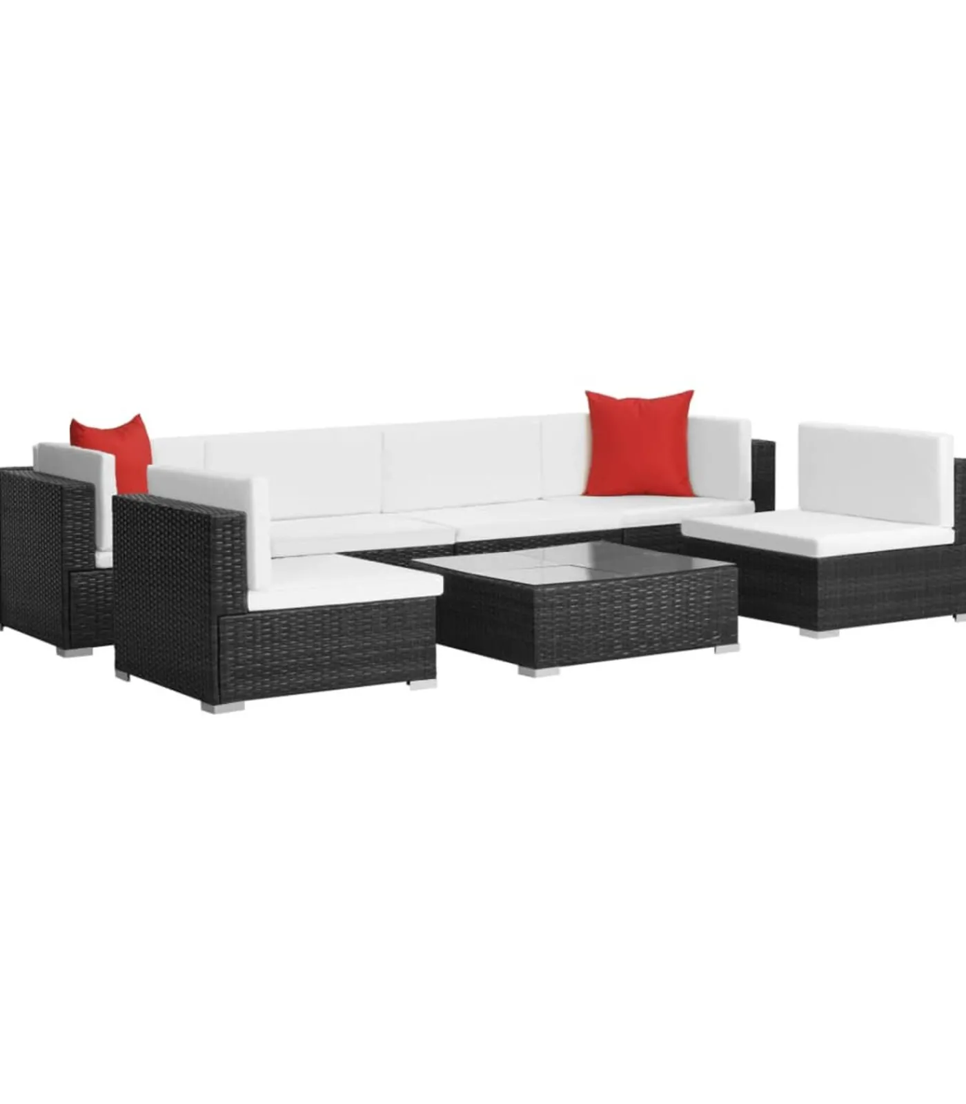 Online 7-delige Loungeset met kussens poly rattan zwart Tuinmeubelen