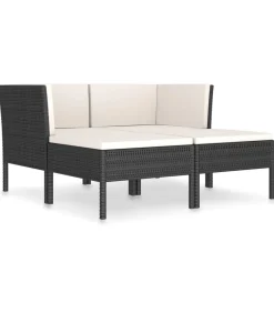 New 4-delige Loungeset met kussens poly rattan zwart Tuinmeubelen