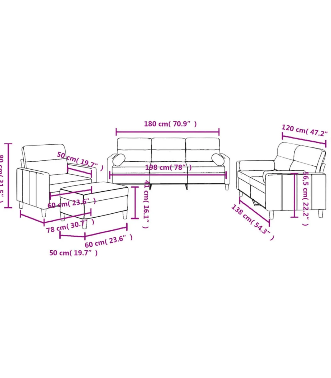 Clearance 4-delige Loungeset met kussens stof wijnrood Zetels