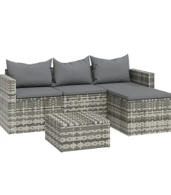 Clearance 3-delige Loungeset met kussens poly rattan grijs Tuinmeubelen